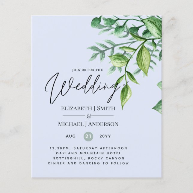 True Colour GREENERY Budget Wedding Invitations (Front)