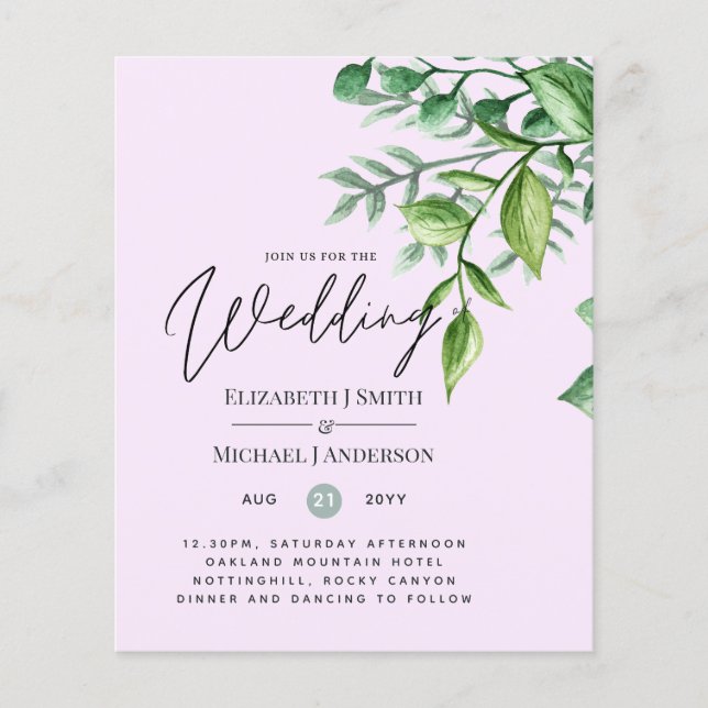 True Colour GREENERY Budget Wedding Invitations (Front)