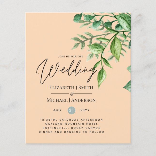 True Colour GREENERY Budget Wedding Invitations (Front)
