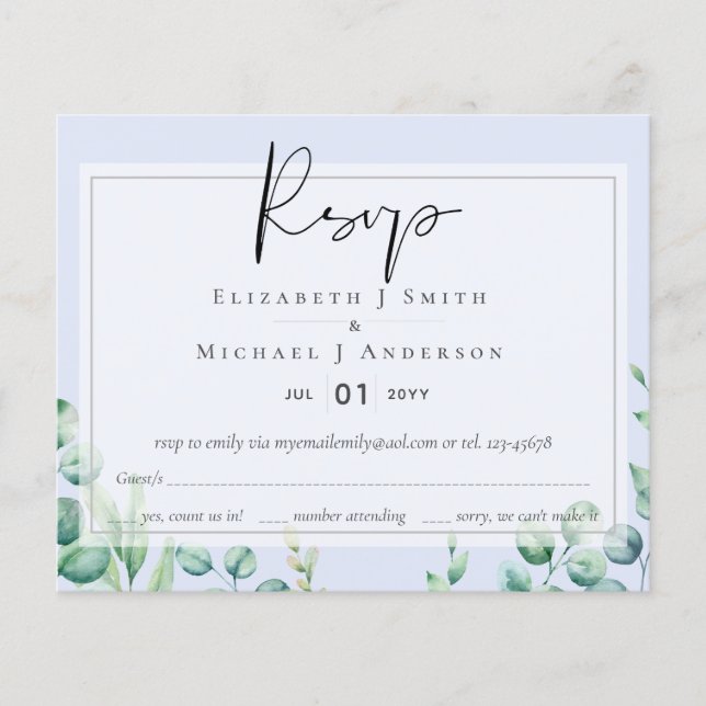 True Colour GREENERY Eucalyptus RSVP Cards (Front)