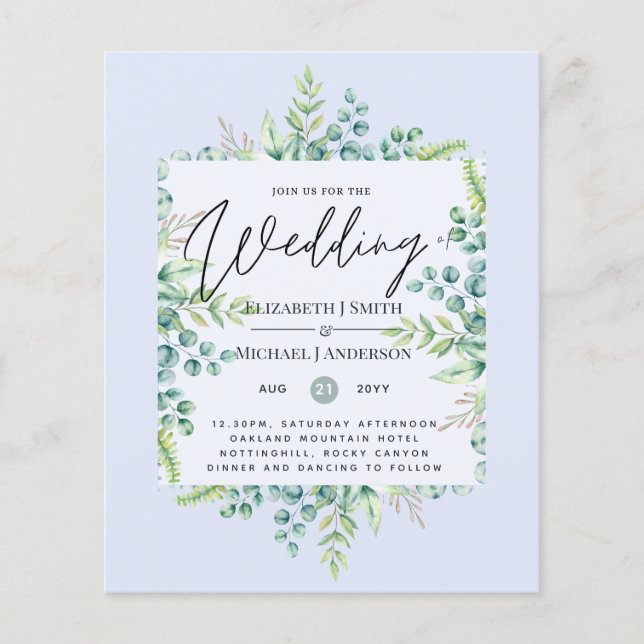 True Colours GREENERY Modern Budget Wedding Invite (Front)