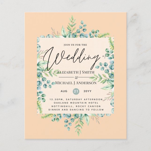 True Colours GREENERY Modern Budget Wedding Invite (Front)
