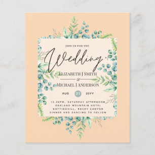 True Colours GREENERY Modern Budget Wedding Invite