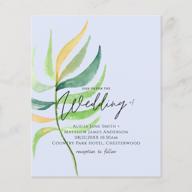 True Colours TROPICAL LEAF Budget Wedding Invites (Front)