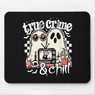 True Crime And Chill Funny Halloween, Cute Ghost H Mouse Mat