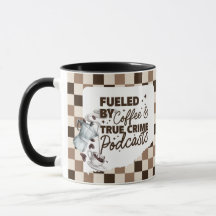 True Crime & Coffee Bold Brown Checkered Mug 