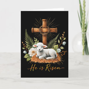 True Easter He Is Risen Lamb Crown Of Thorn Cross Card