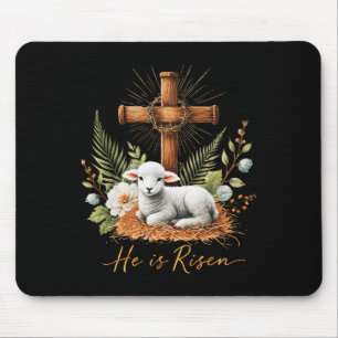 True Easter He Is Risen Lamb Crown Of Thorn Cross Mouse Mat