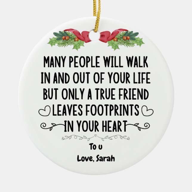 true friend leaves footprints in your heart ceramic tree decoration (Front)