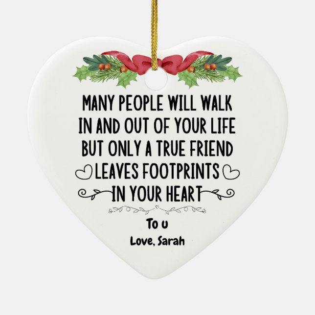true friend leaves footprints in your heart  ceramic tree decoration (Back)