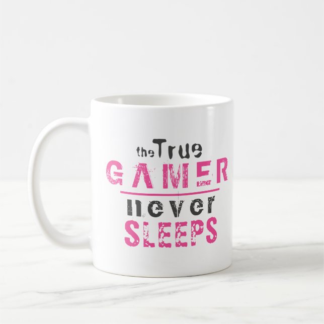 True Gamer Never Sleeps Pink Girl Gamer Coffee Mug (Left)