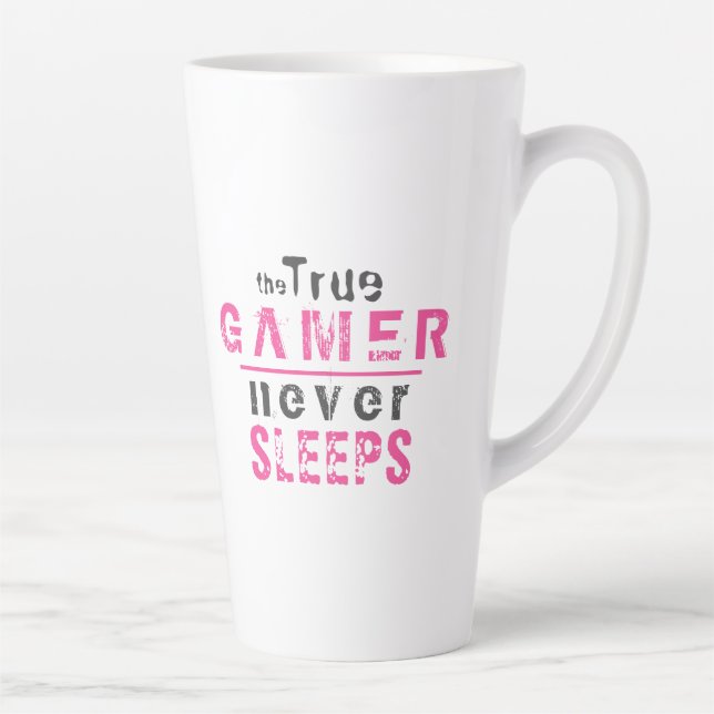 True Gamer Never Sleeps Pink Girl Gamer  Latte Mug (Right)