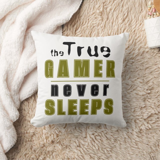 True Gamer never Sleeps Typography Cool Gamer Cushion (Blanket)