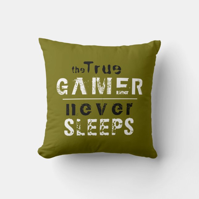 True Gamer Never Sleeps Typography Gamer  Cushion (Front)