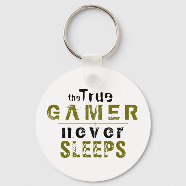 True Gamer Never Sleeps Typography Gamer Key Ring (Front)