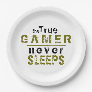 True Gamer Never Sleeps Typography Gamer  Paper Plate