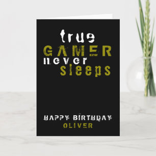 True Gamer Typography Black Gamer Birthday Card