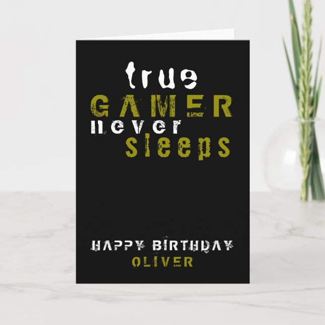 True Gamer Typography Black Gamer Birthday Card (Front)
