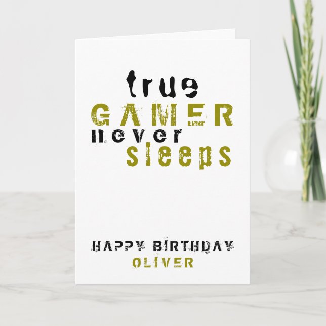 True Gamer Typography Boy Gamer Birthday Card (Front)