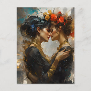 True Lesbian Lovers Flowers in Hair Postcard