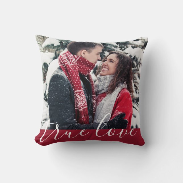 true lov red white handwriting,holiday photo chic cushion (Front)