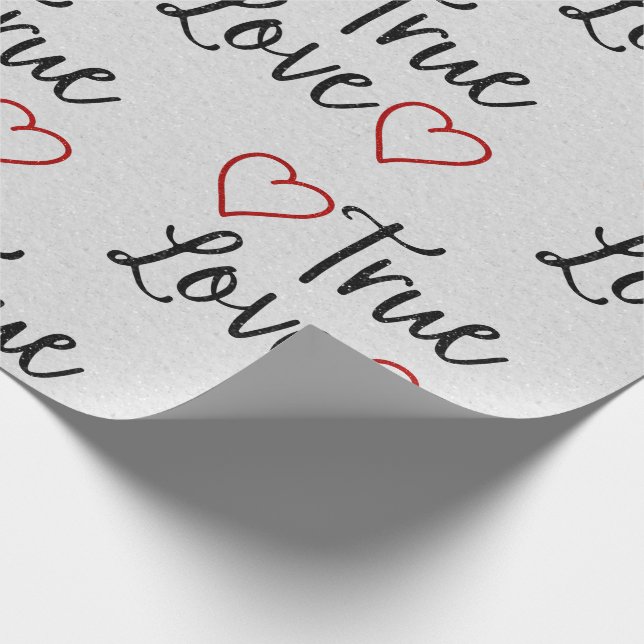 True Love Black Glitter Valentine's Wrapping Paper (Corner)