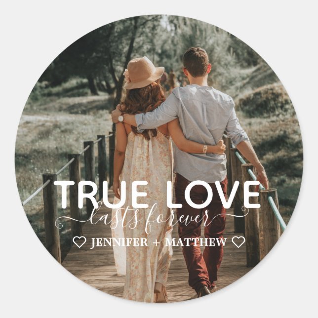 True Love Couple Photo Classic Round Sticker (Front)
