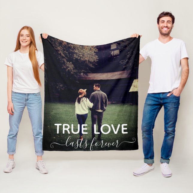 True Love Couple Photo Wedding Gift Fleece Blanket (In Situ)