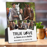 True Love Custom Equestrian Horse Lover 4 Photo Plaque<br><div class="desc">Looking for a cool horse lover gift, a unique and stylish photo collage plaque perfect for horse lovers and equestrian enthusiasts alike. This one of a kind piece features the phrase "True Love is Born in a Stable" alongside a stylish photo collage for you to add your favourite horses photos....</div>