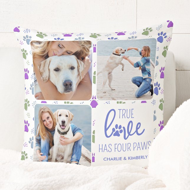 True Love Custom Pet Dog Lover 4 Photo Collage Cushion (Creator Uploaded)