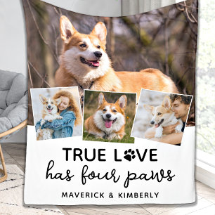 True Love Dog Lover Personalised 4 Photo Collage Fleece Blanket