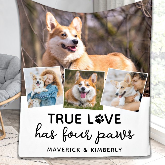 True Love Dog Lover Personalised 4 Photo Collage Fleece Blanket (Creator Uploaded)