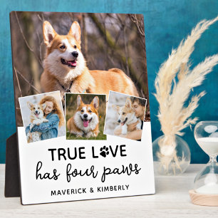 True Love Dog Lover Personalized 4 Photo Collage Plaque