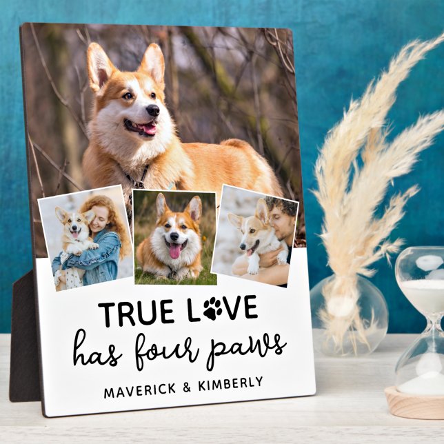 True Love Dog Lover Personalized 4 Photo Collage Plaque (Creator Uploaded)