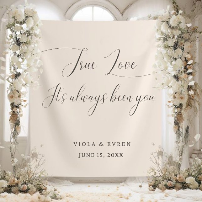 True Love Elegant Script Wedding Backdrop Banner Tapestry (Creator Uploaded)