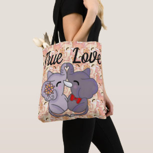 True Love Forever Beautiful Elephants Kiss Tote Bag