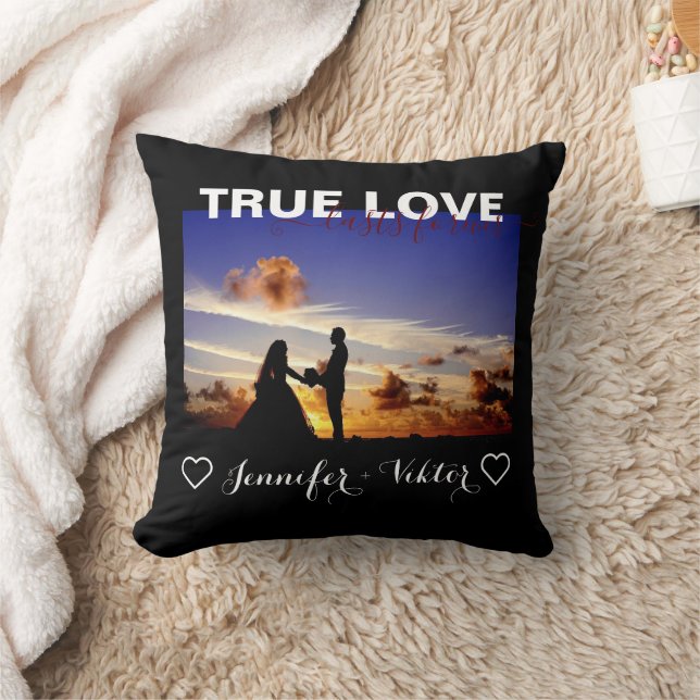 True Love Forever Couple Heart Photo Black White Cushion (Blanket)