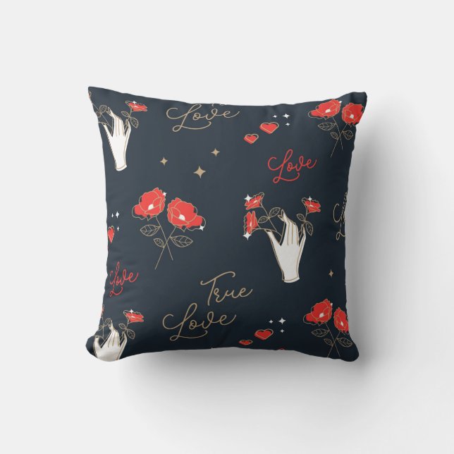 True Love Hands and Flowers Cushion (Front)