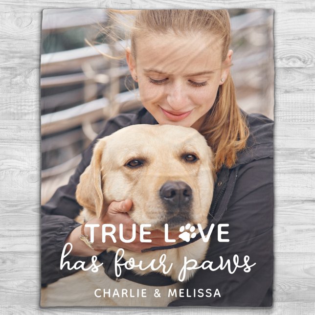 True Love Has 4 Paws Custom Pet Dog Lover Photo  Fleece Blanket (Creator Uploaded)