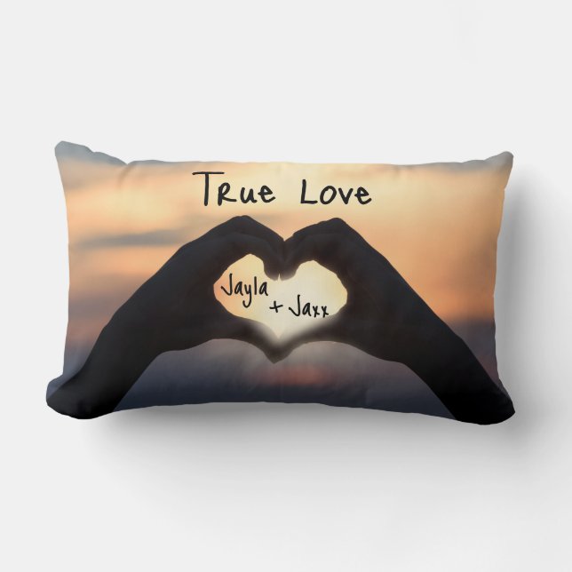 True Love Heart Hands customise Sunset your names  Lumbar Cushion (Front)