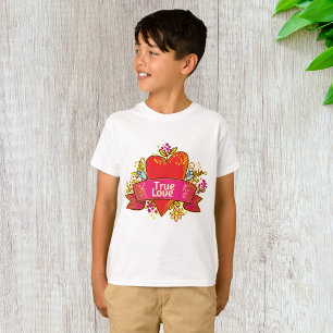 True Love Heart Ribbon with Floral Elements T-Shirt