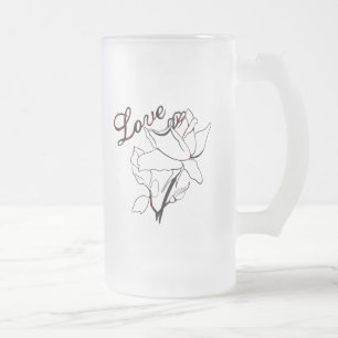 True Love Heart Roses Valentine's Day Sweetest Frosted Glass Beer Mug