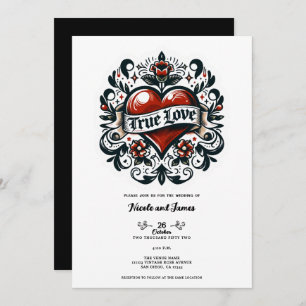 True Love Heart Tattoo Look Wedding Invitation