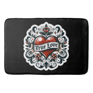 True Love Heart Tattoo Sticker Style Artistic  Bath Mat
