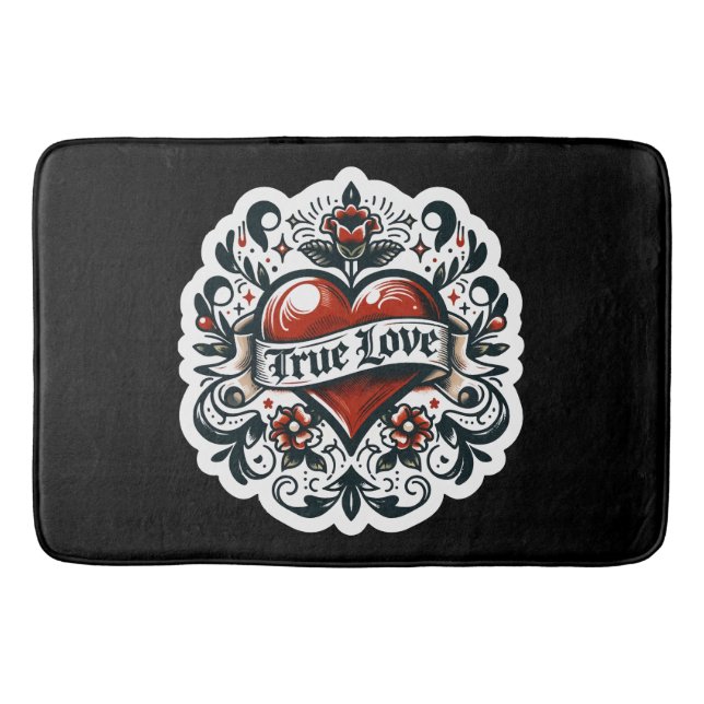 True Love Heart Tattoo Sticker Style Artistic  Bath Mat (Front)