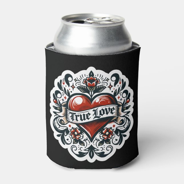 True Love Heart Tattoo Sticker Style Artistic  Can Cooler (Can Front)