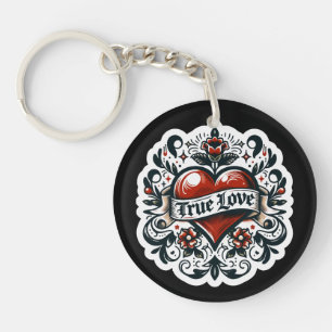 True Love Heart Tattoo Sticker Style Artistic  Key Ring
