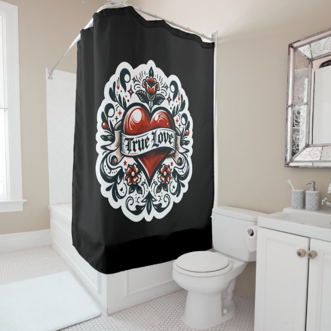 True Love Heart Tattoo Sticker Style Artistic  Shower Curtain (In Situ)
