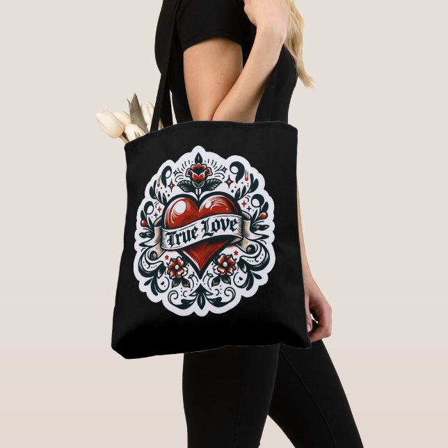 True Love Heart Tattoo Sticker Style Artistic  Tote Bag (Close Up)