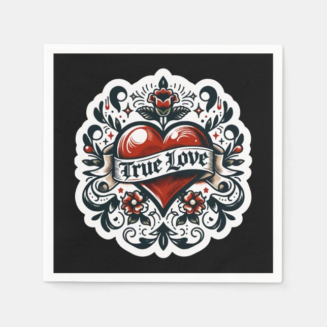 True Love Heart Tattoo Sticker Wedding Engagement  Napkin (Front)
